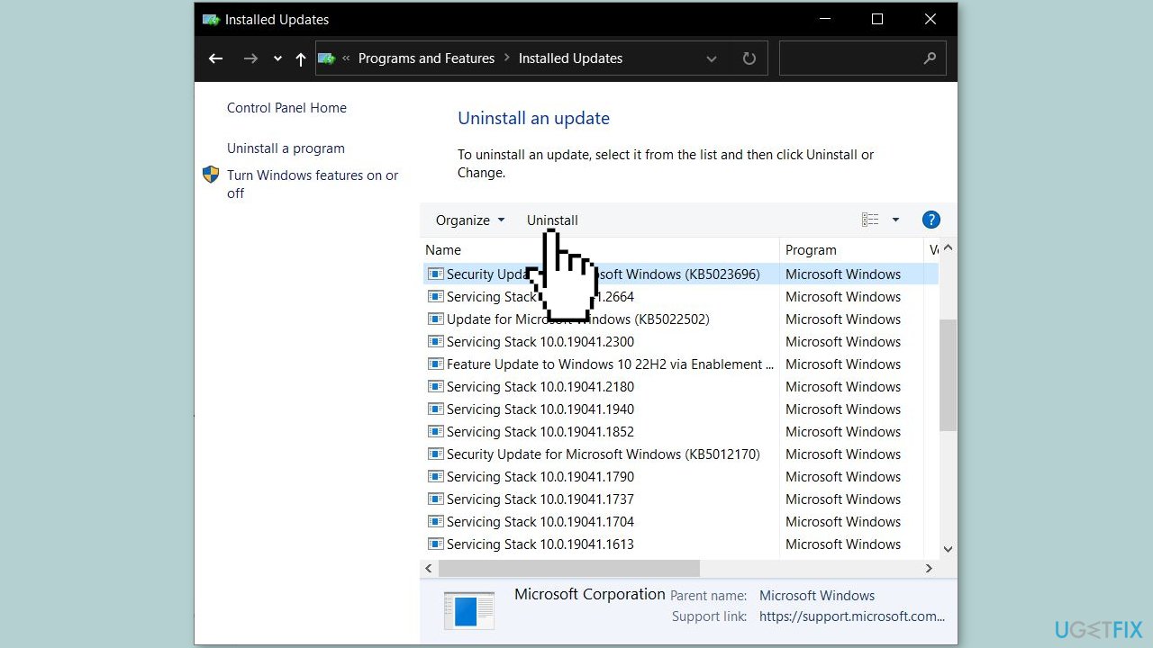 Uninstall the most recent Windows update