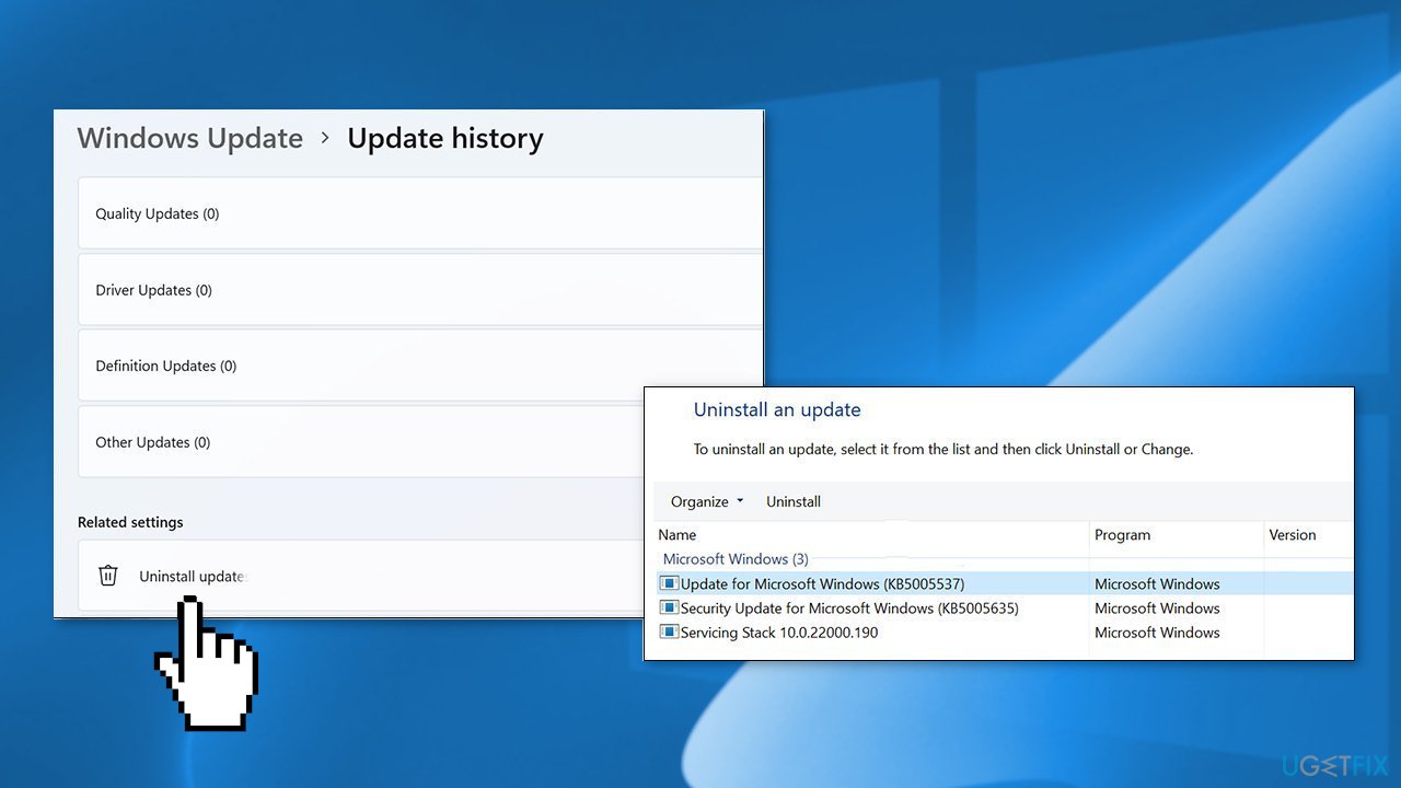 Uninstall the most recent Windows Updates 11 2