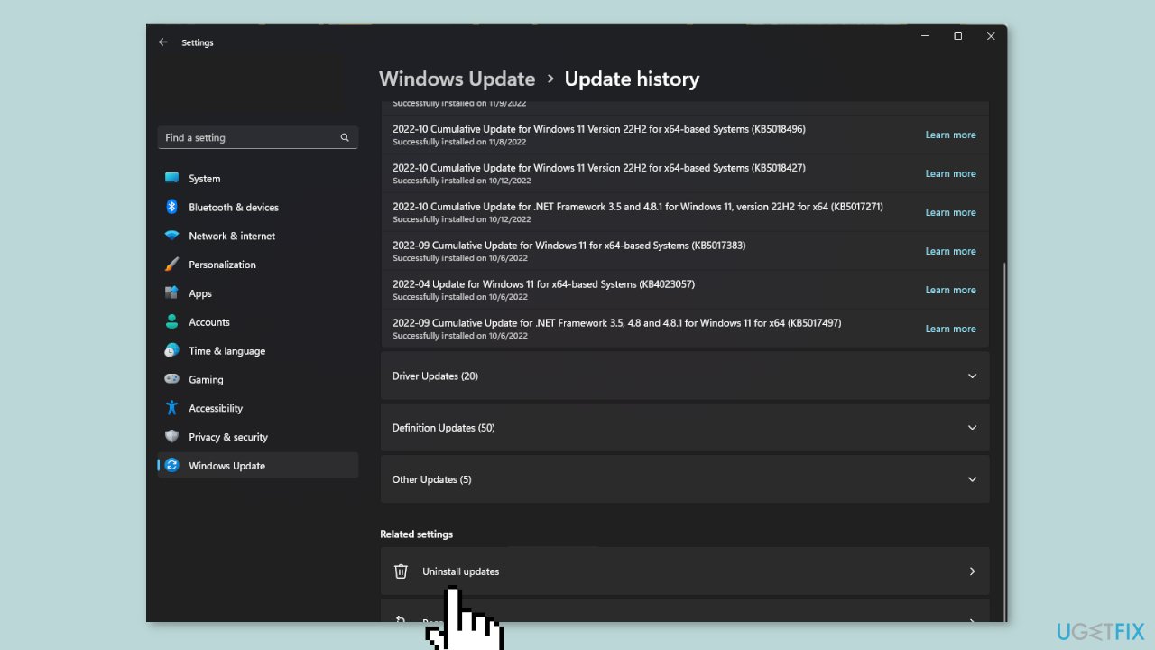 Uninstall the Recent Windows Update