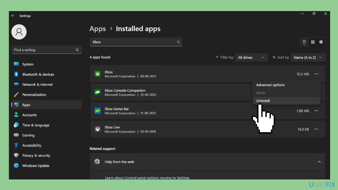 Uninstall Xbox related Apps