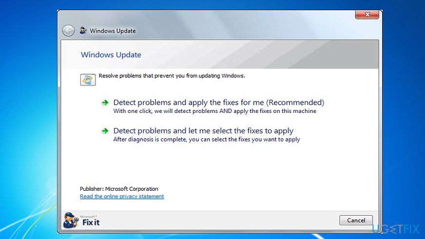 Run Windows Update Troubleshooter (Microsoft FixIt tool)