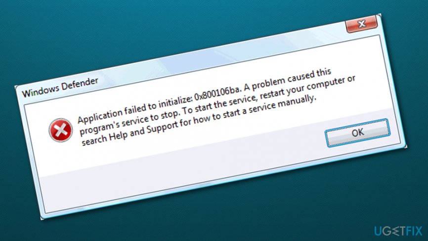 Image of Windows Defender Error Code 0x800106ba