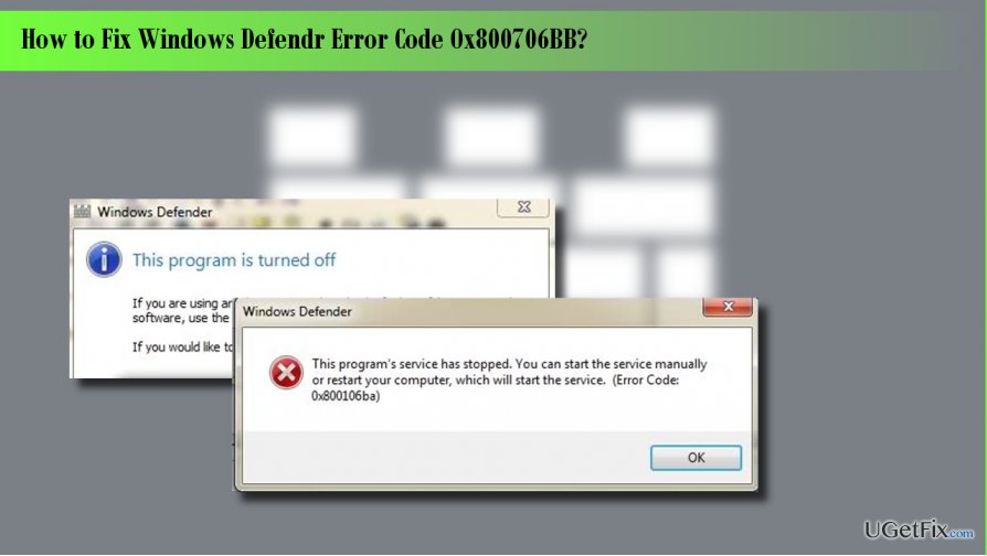 an image of Windows Defender error Ox800706BB