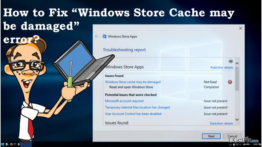 an image of “Windows Store Cache may be damaged” error